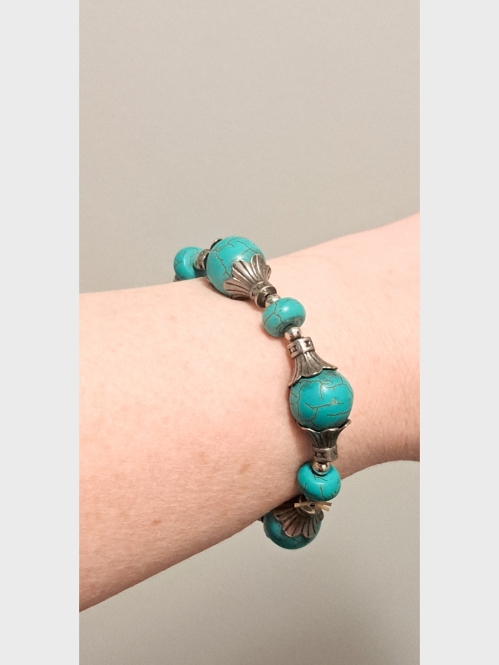 Turquoise Blue Bead Stretch Bracelet Western Bohemian Indigenous Style Handmade